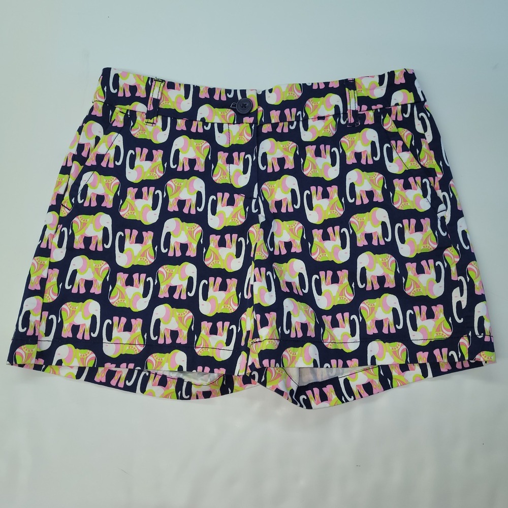 Crown‎ & Ivy Shorts Womens 2 Navy Blue Pink Green Elephant Print Cotton Spandex